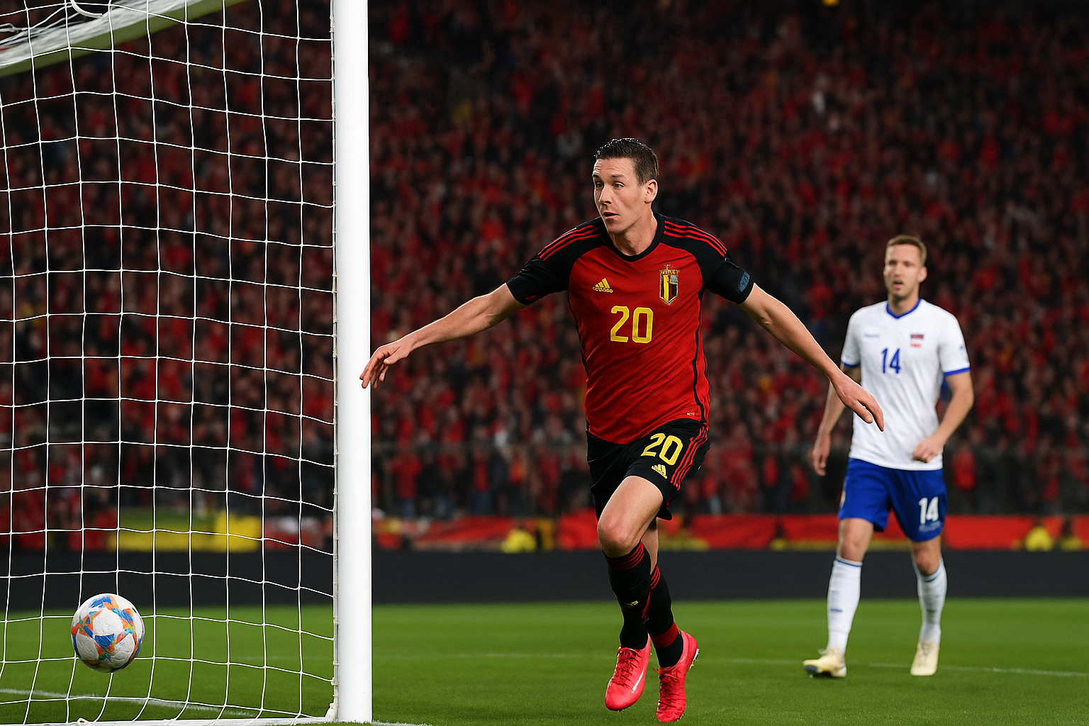 Hans Vanaken marque le premier but des Diables Rouges à la 3ème minute.