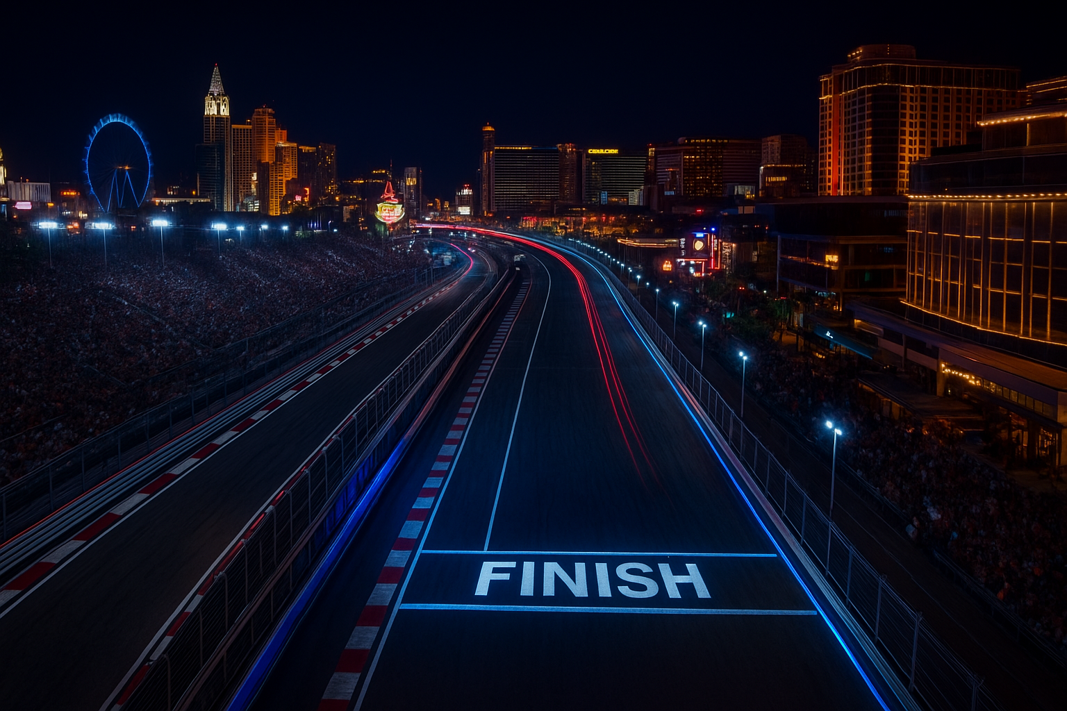Vue aérienne de la ligne d'arrivée du grand prix de Las Vegas
