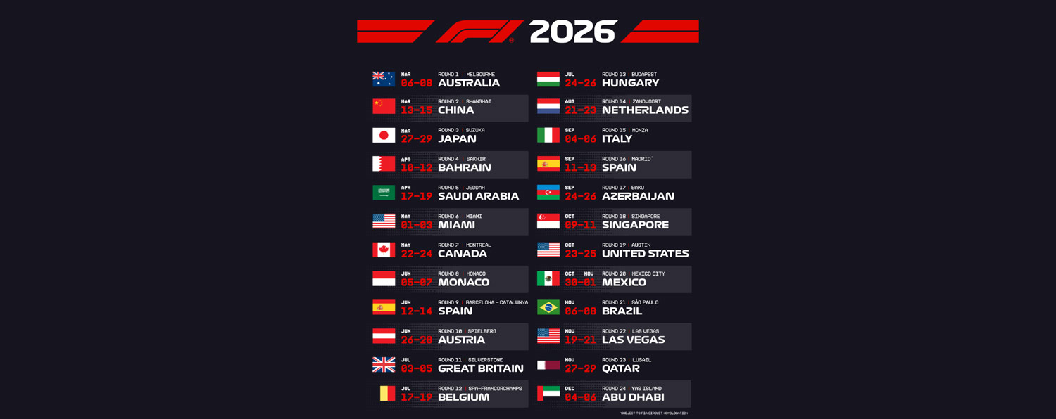 Calendrier des Grand Prix Formule 1 2026