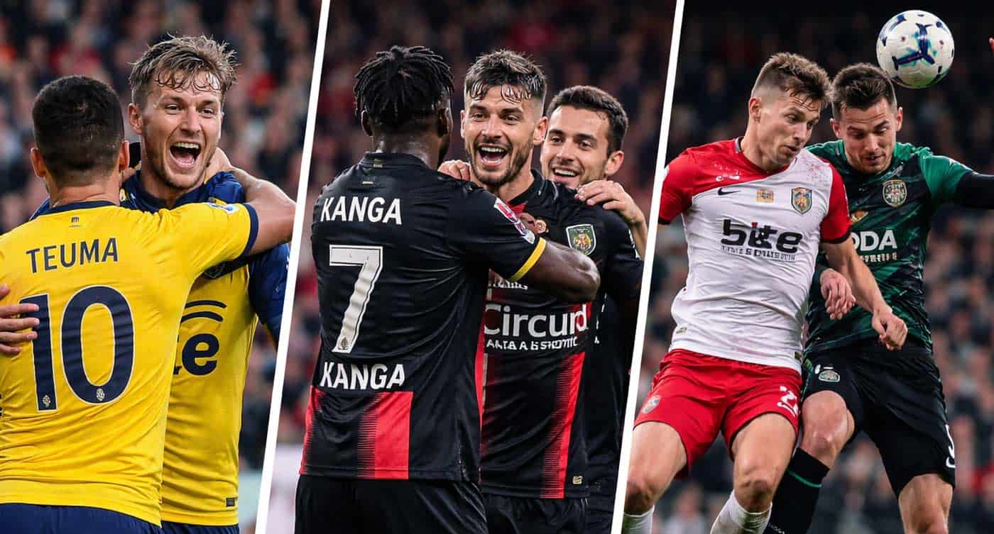 Montage de scènes de match de Jupiler Pro League lors des rencontres du 4 avril 2026 en Belgique