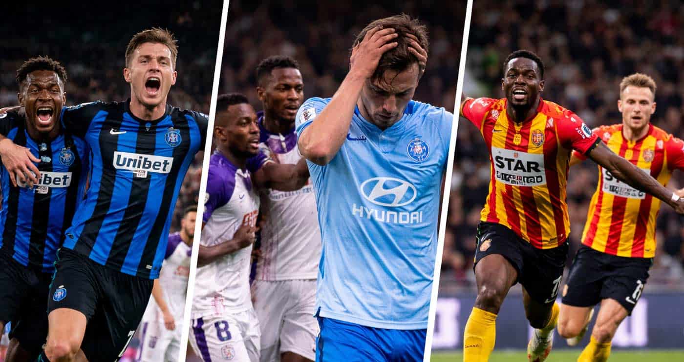 Montage de scènes de match de Jupiler Pro League lors des rencontres du 6 avril 2026 en Belgique