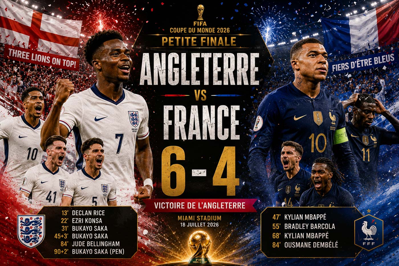 L’Angleterre bat la France 6-4 lors de la petite finale de la Coupe du monde 2026