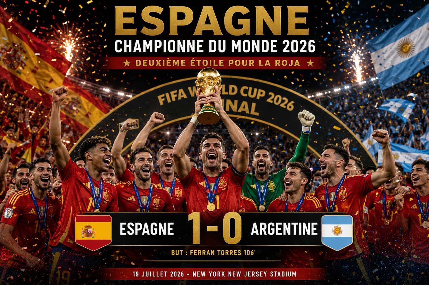 L’Espagne bat l’Argentine 1-0 après prolongation en finale de la Coupe du monde 2026