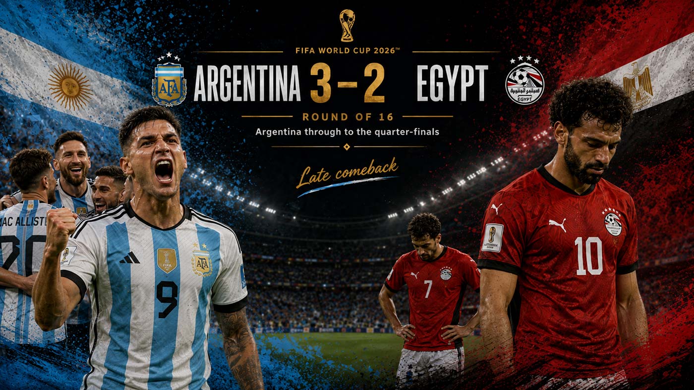 L’Argentine élimine l’Égypte 3-2 après une remontée en huitièmes de finale de la Coupe du monde 2026