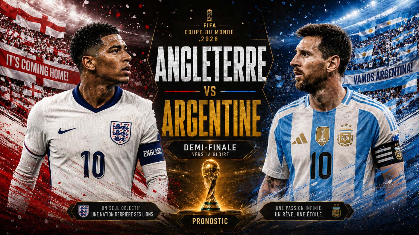 Affiche du pronostic Angleterre–Argentine en demi-finale de la Coupe du monde 2026