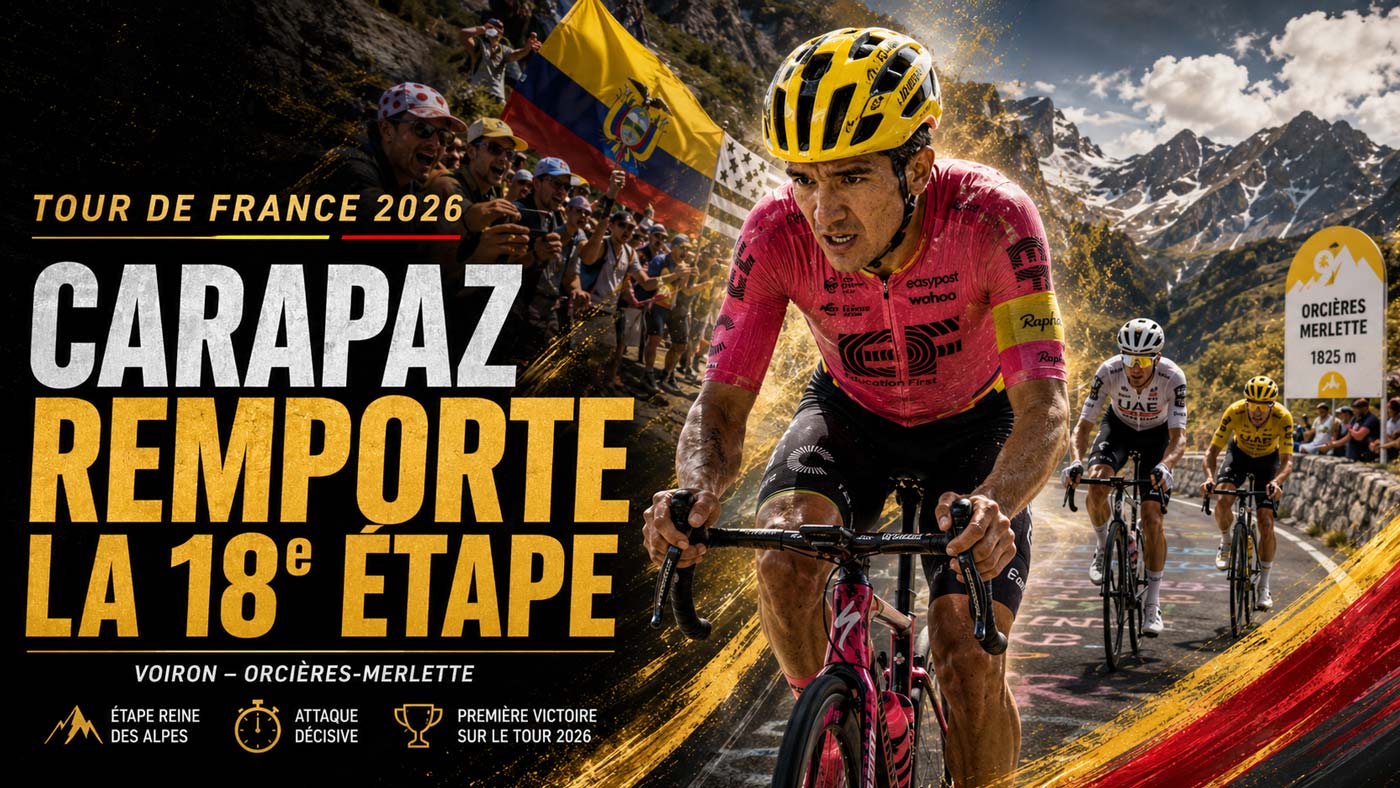 Richard Carapaz remporte en solitaire la 18e étape du Tour de France 2026 à Orcières-Merlette