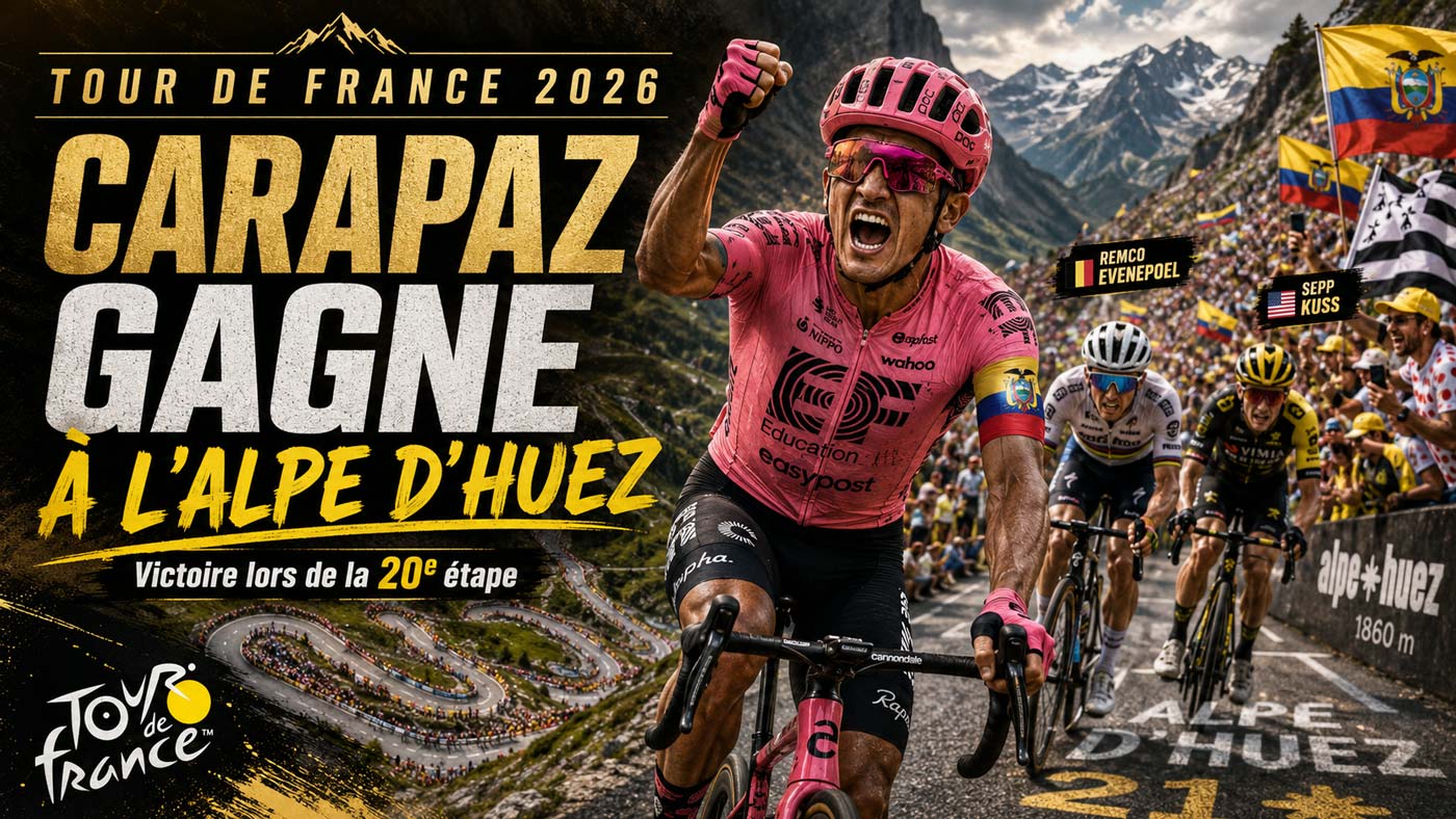 Richard Carapaz remporte la 20e étape du Tour de France 2026 au sommet de l’Alpe d’Huez