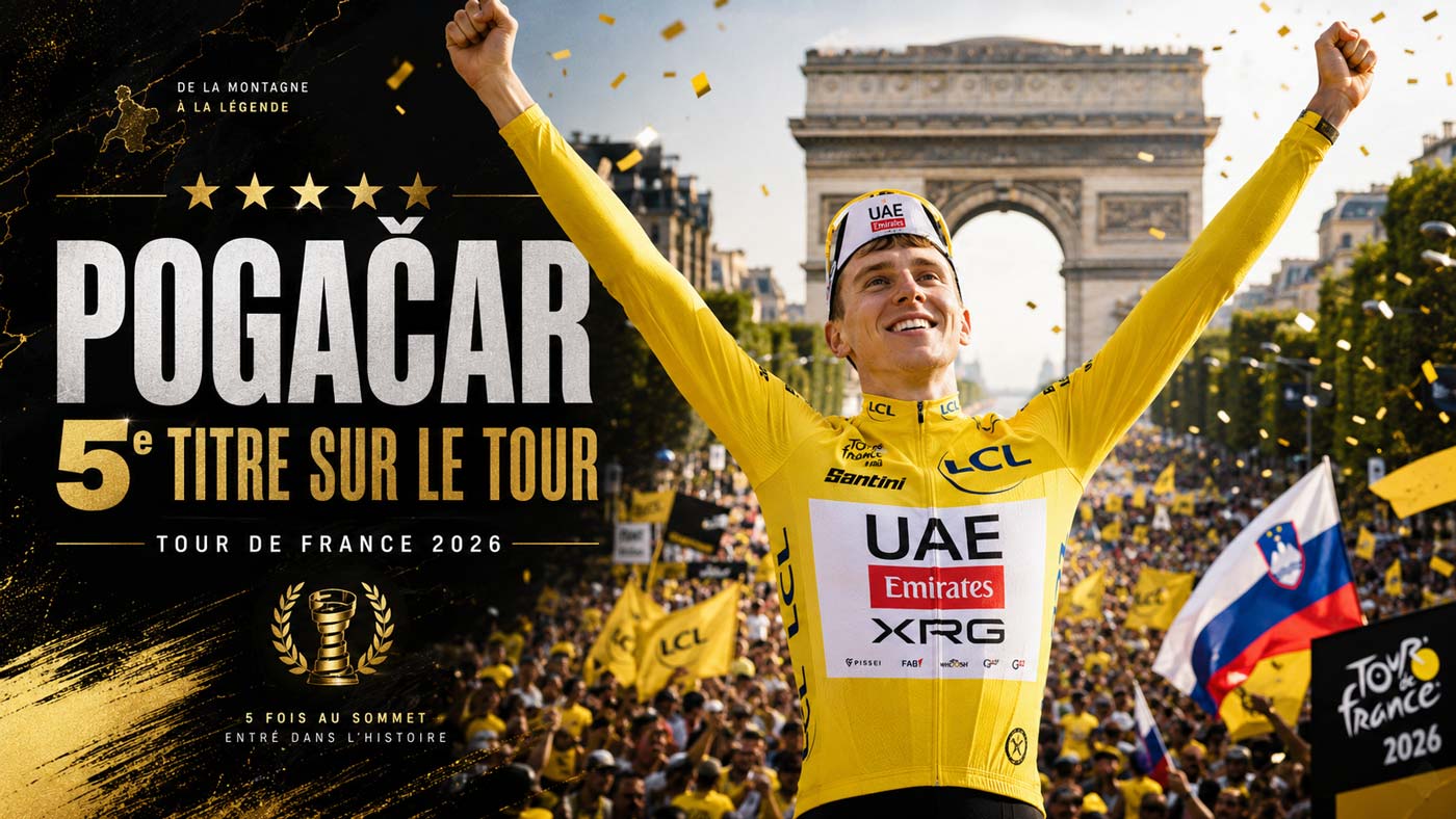 Tadej Pogačar célèbre son cinquième Tour de France devant l’Arc de Triomphe à Paris