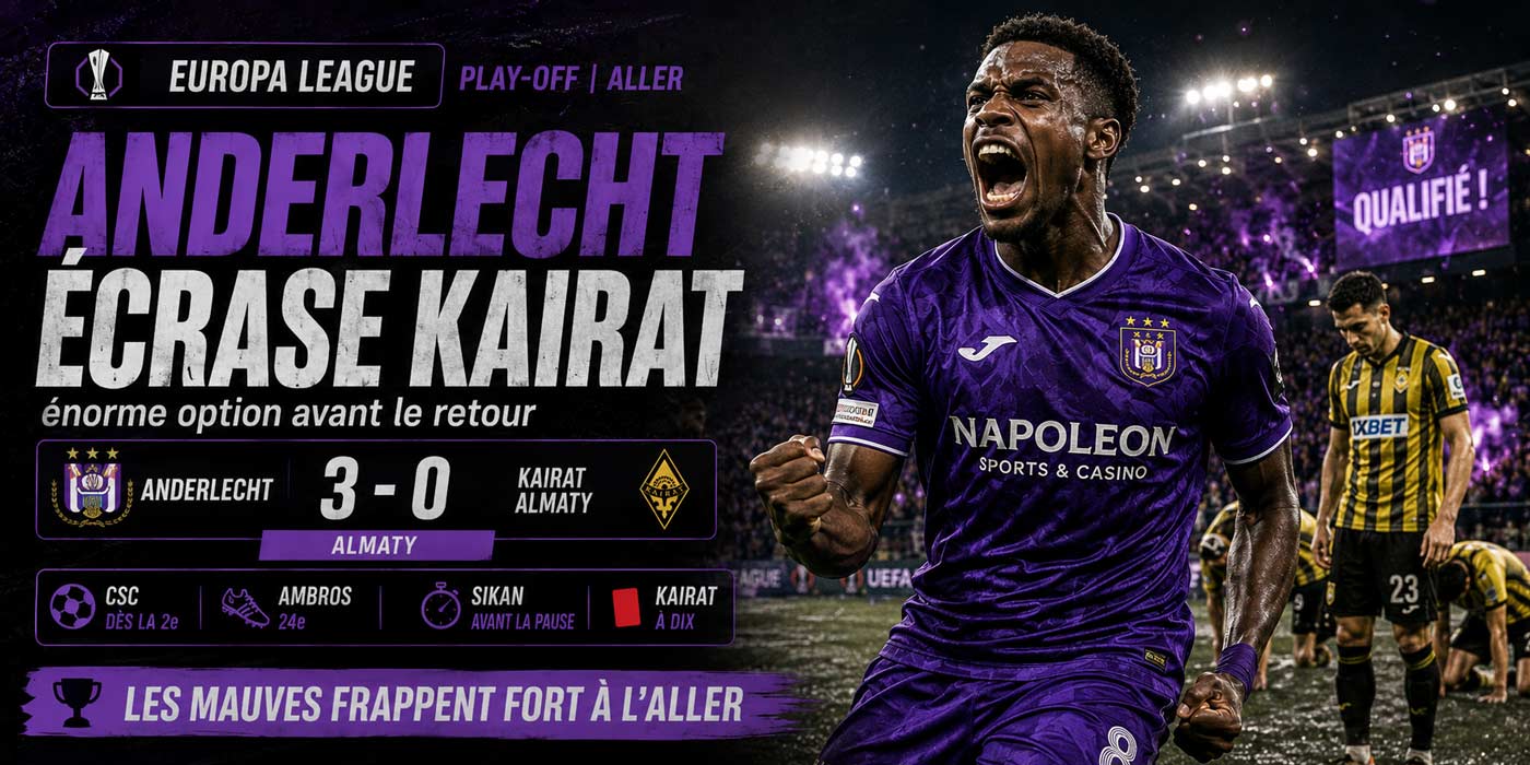 Un joueur d’Anderlecht célèbre la victoire 3-0 contre Kairat Almaty en barrage aller d’Europa League