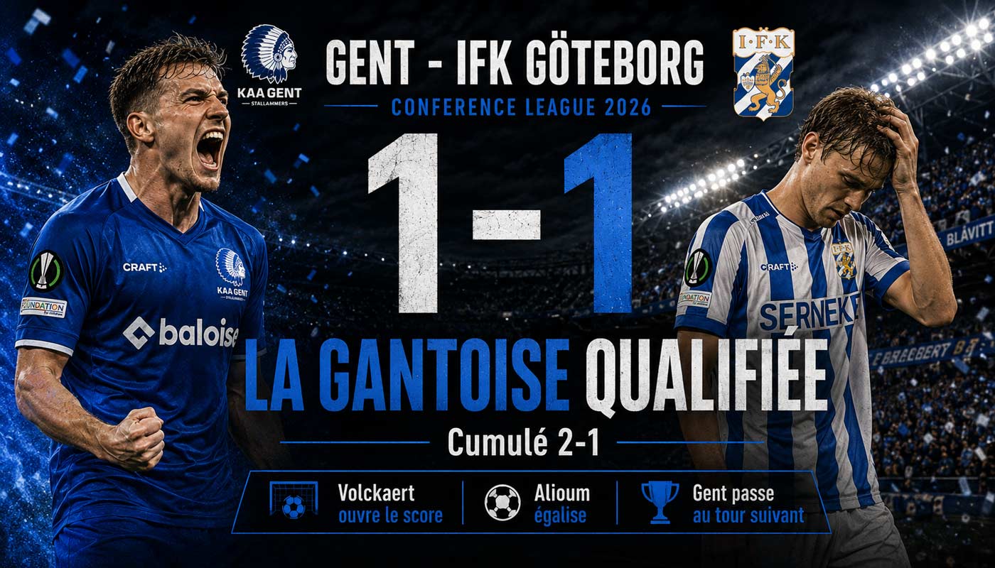 La Gantoise célèbre sa victoire 1-0 contre l’IFK Göteborg en Conference League 2026.