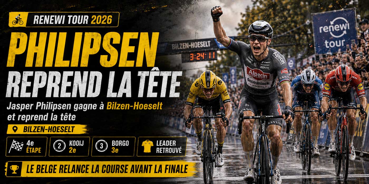 Jasper Philipsen célèbre sa victoire à Bilzen-Hoeselt et récupère la tête du Renewi Tour 2026