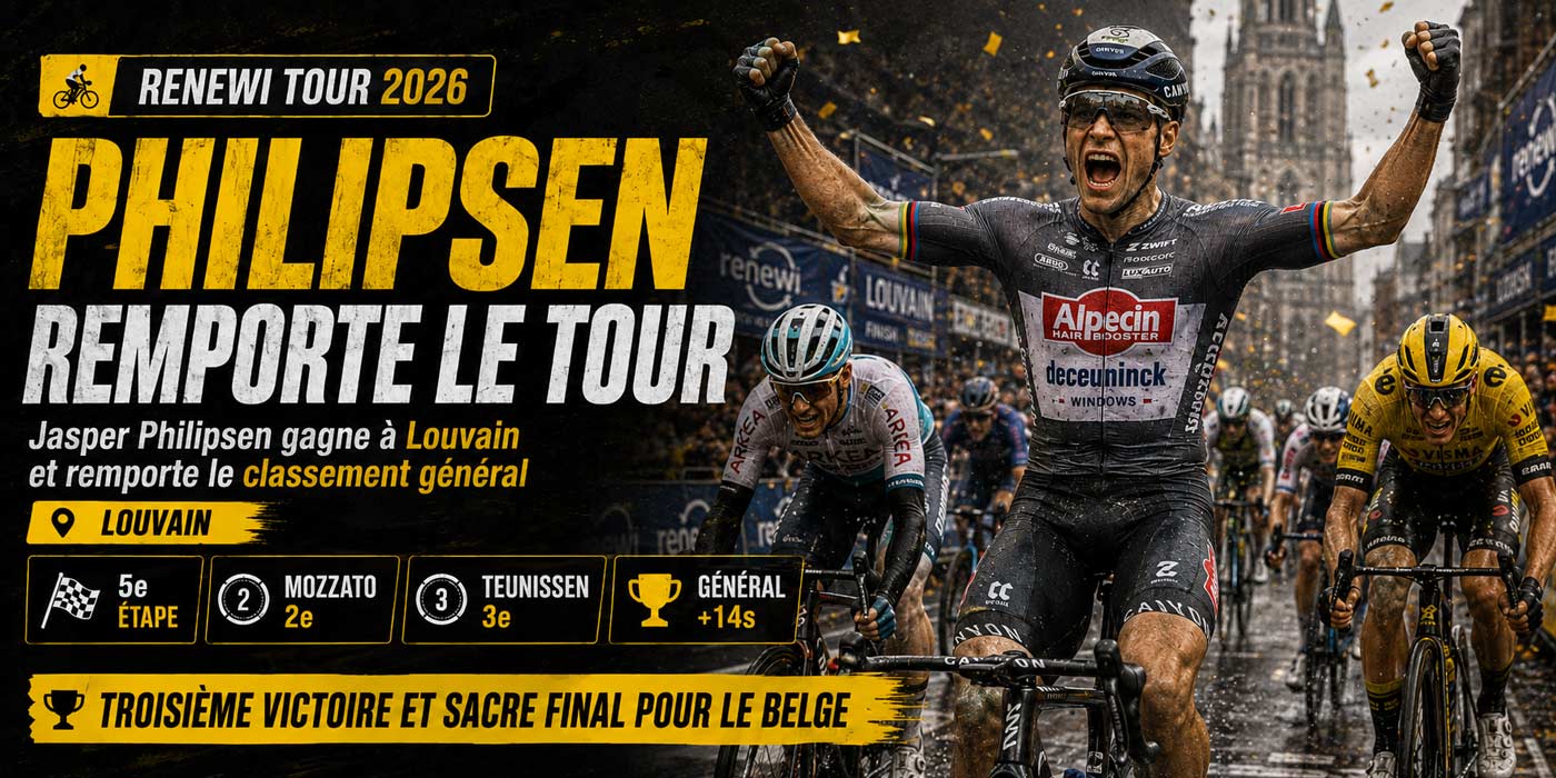 Jasper Philipsen célèbre sa victoire à Louvain et son succès final au Renewi Tour 2026