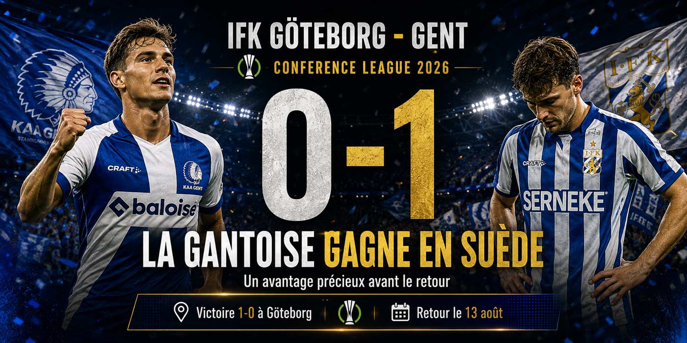 La Gantoise célèbre sa victoire 1-0 contre l’IFK Göteborg en Conference League 2026.