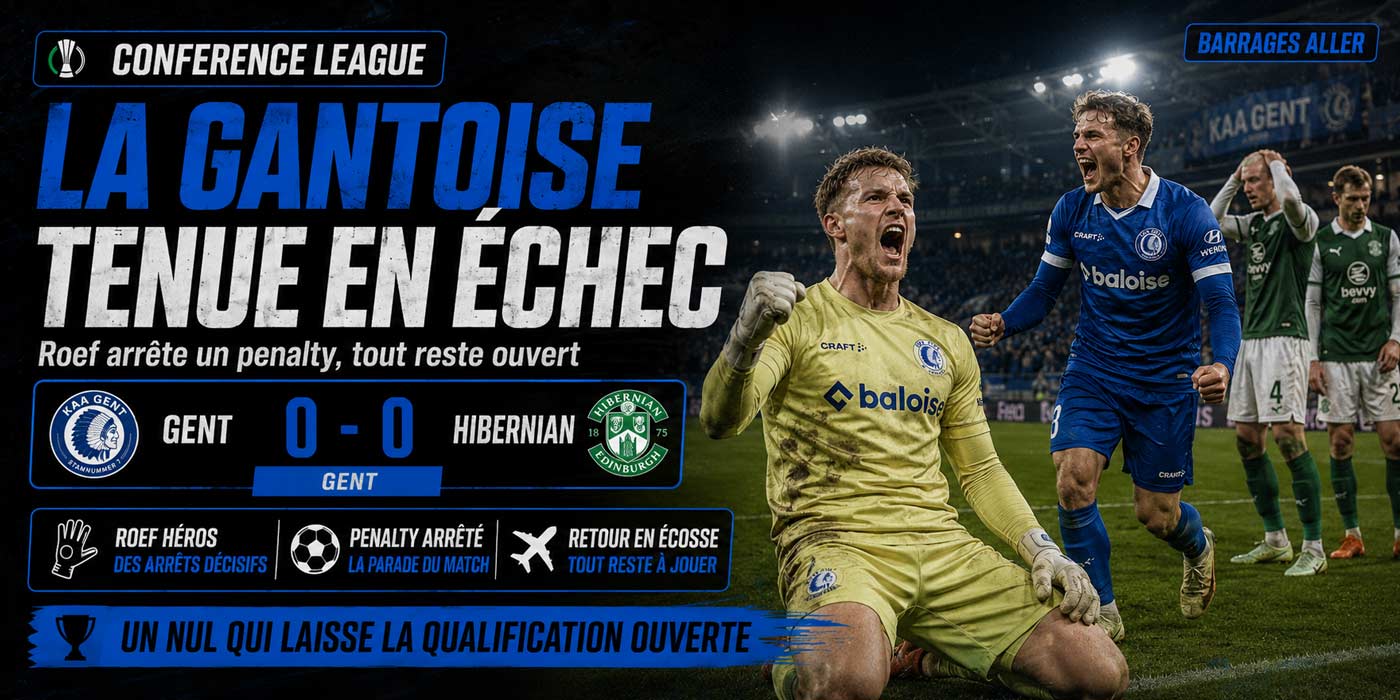 Davy Roef et les joueurs de La Gantoise après le nul 0-0 contre Hibernian en Conference League