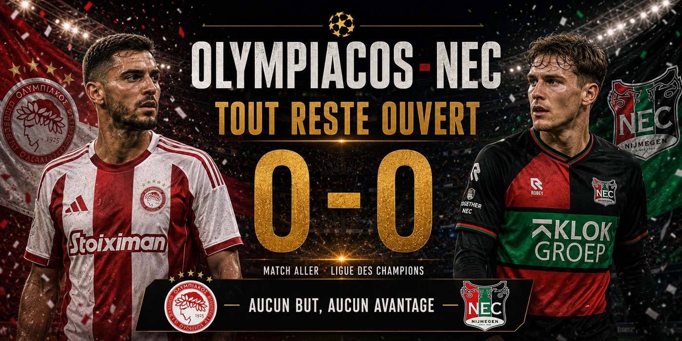 Joueurs de l’Olympiacos et du NEC après leur match nul 0-0 en Ligue des champions.