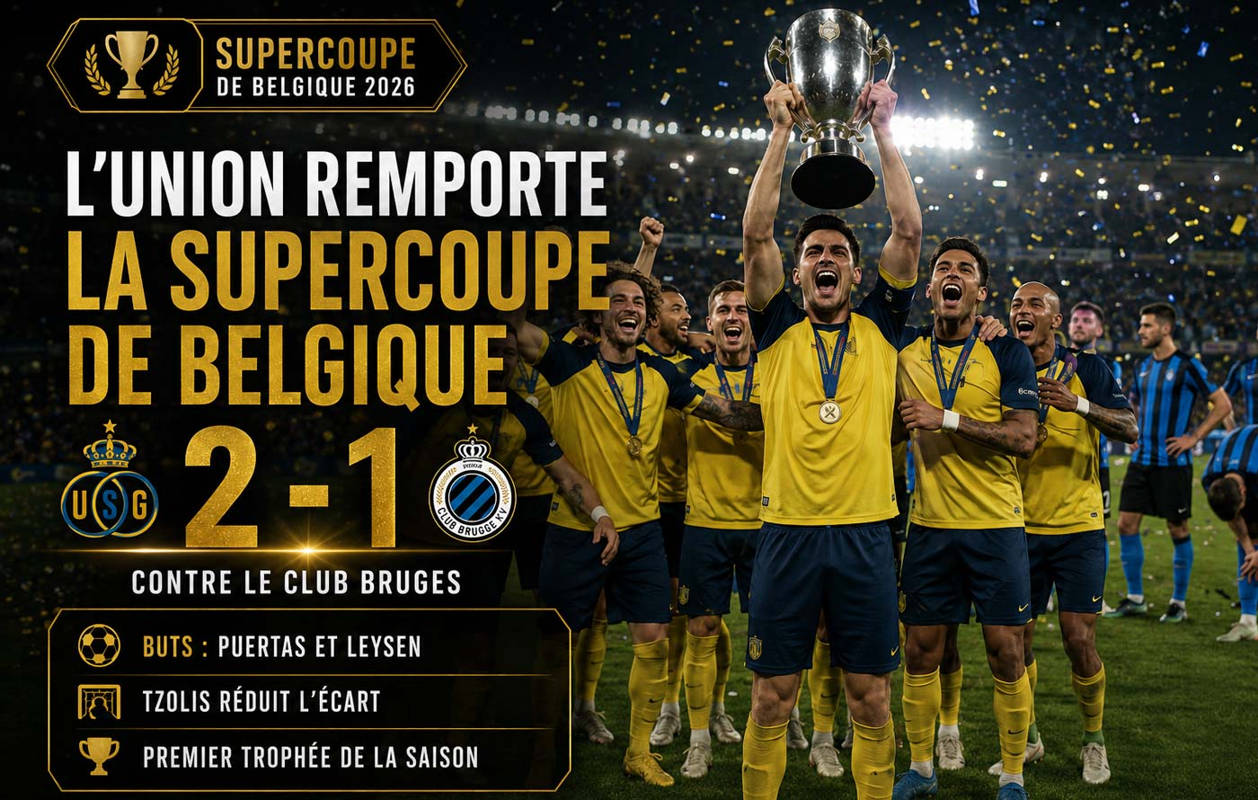 Les joueurs de l’Union Saint-Gilloise célèbrent leur victoire 2-1 en Supercoupe de Belgique.