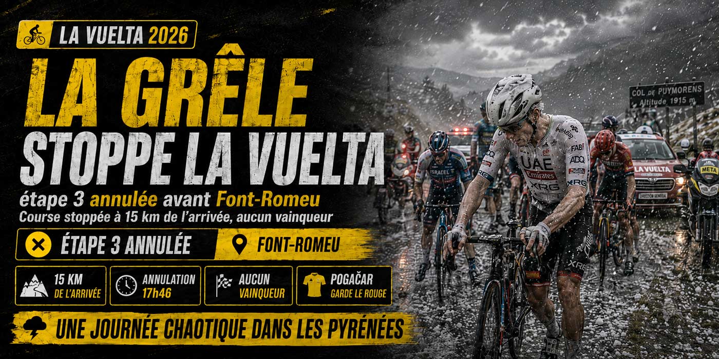 Les coureurs de la Vuelta 2026 arrêtés par une violente tempête de grêle avant Font-Romeu