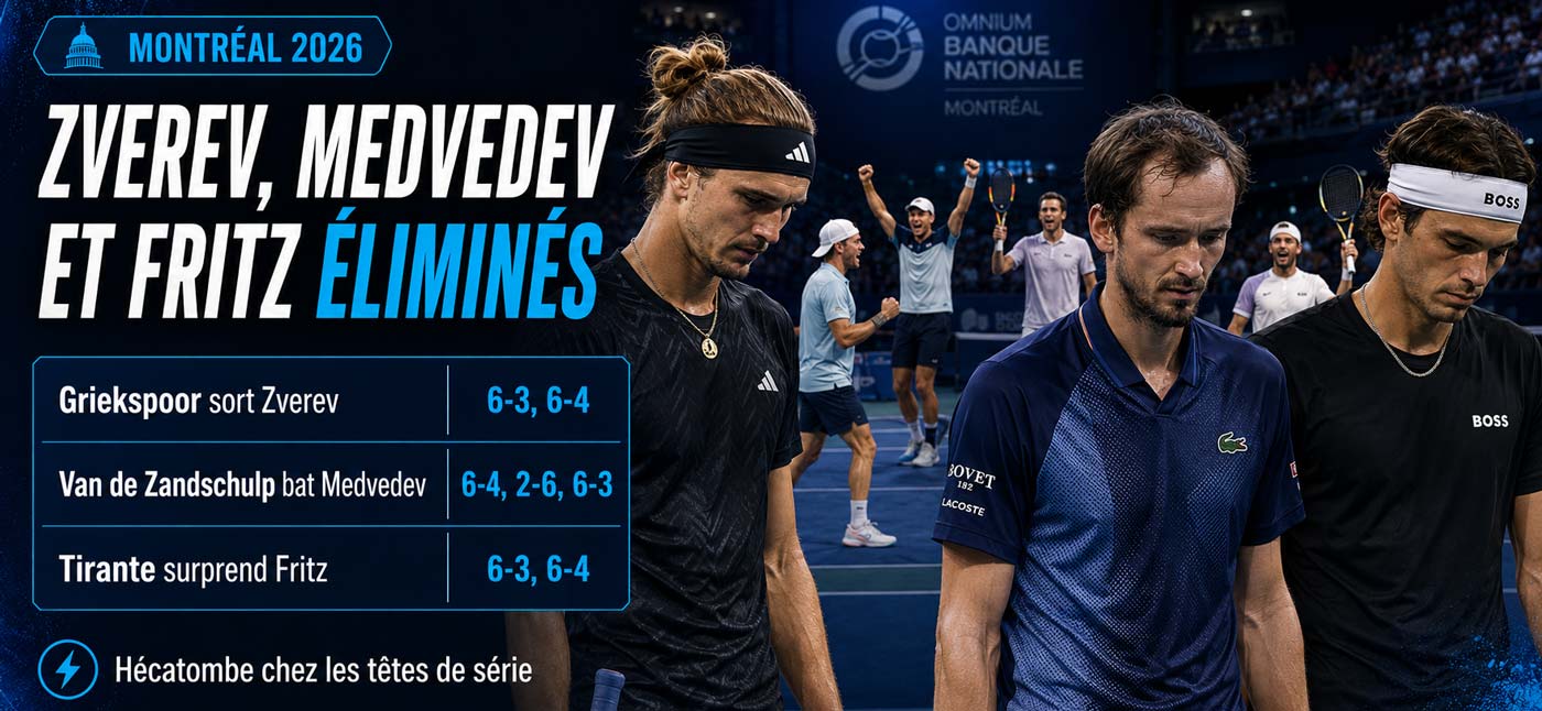 Alexander Zverev, Daniil Medvedev et Taylor Fritz après leur élimination au Masters de Montréal 2026.