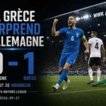 Un joueur grec célèbre lors de la victoire 0-1 contre l’Allemagne en UEFA Nations League à Augsbourg