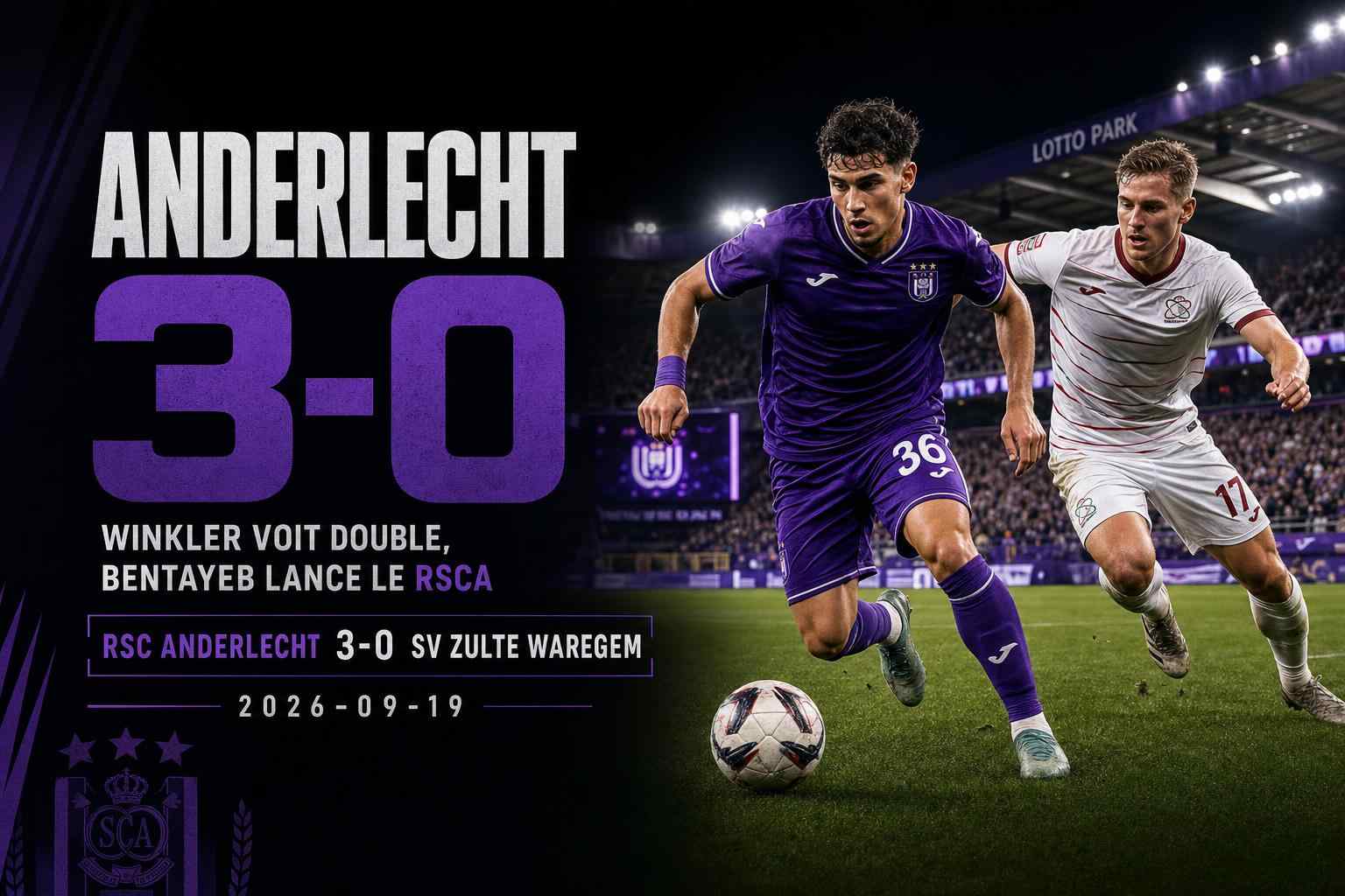 Visuel du match Anderlecht - Zulte Waregem terminé sur le score de 3-0 au Lotto Park