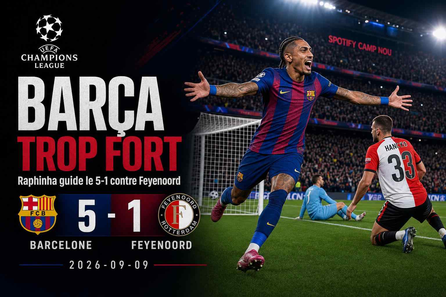 Visuel du match Barcelona contre Feyenoord terminé sur le score de 5-1 en Ligue des champions