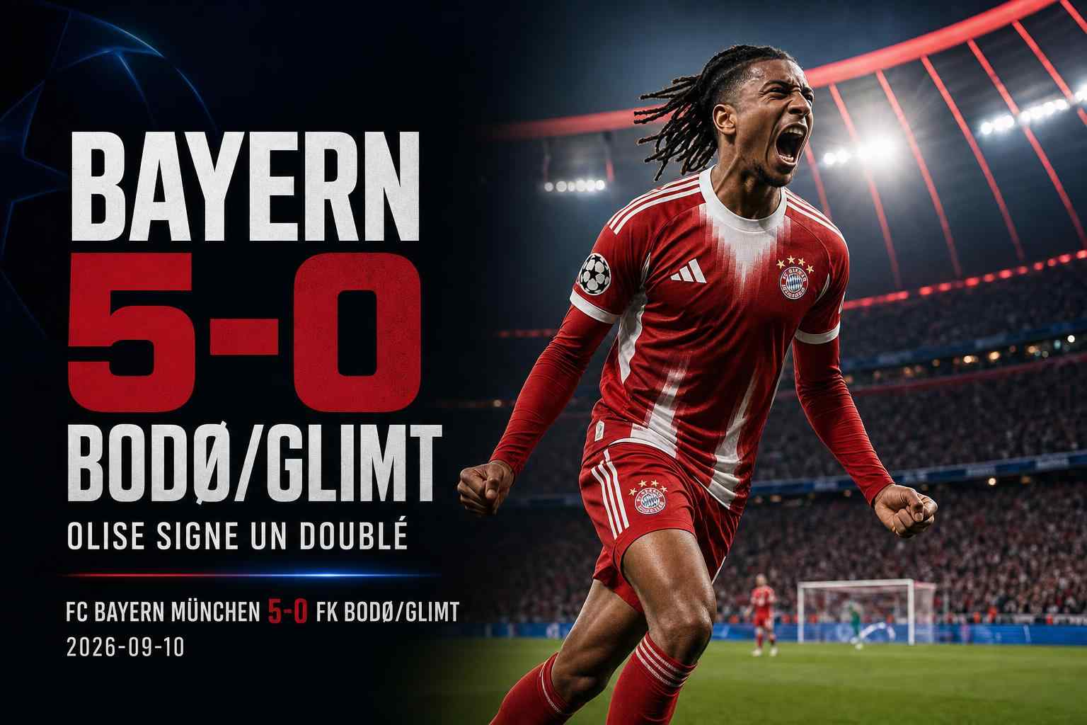 Michael Olise célèbre lors de la victoire 5-0 du Bayern contre Bodø/Glimt en Ligue des champions