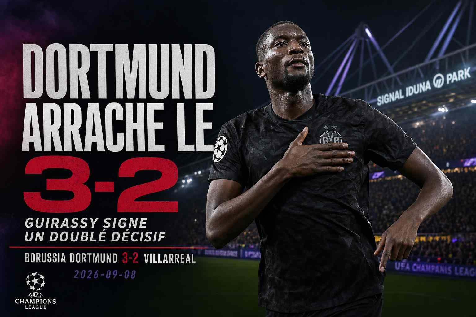 Serhou Guirassy célèbre lors de la victoire 3-2 de Dortmund contre Villarreal en Ligue des champions