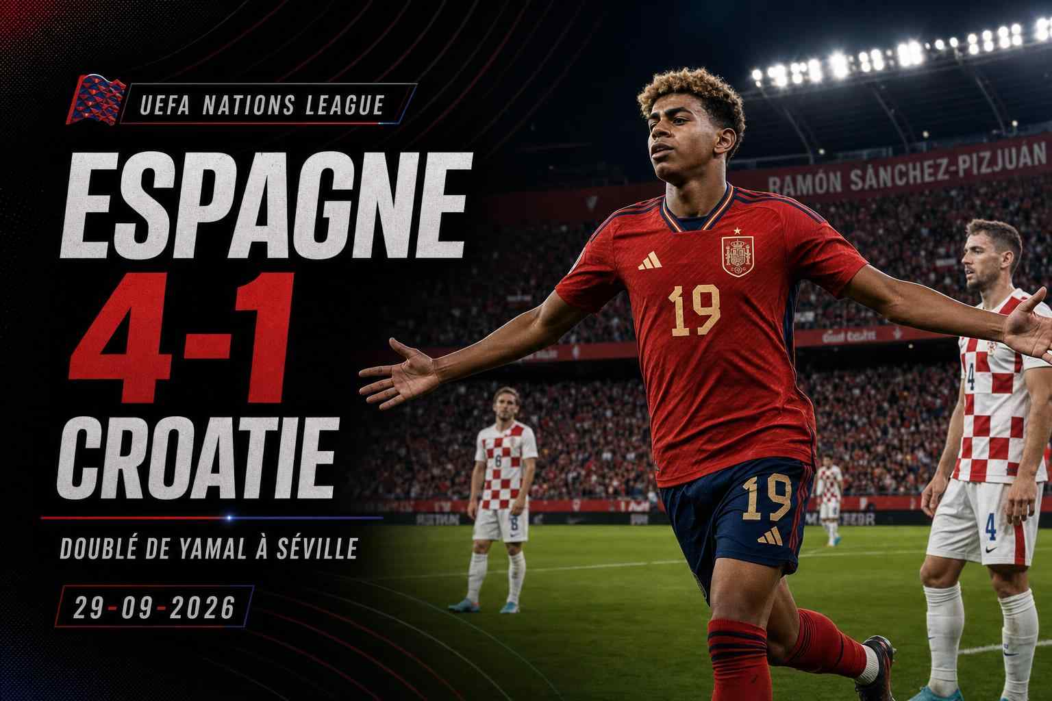 Lamine Yamal lors de la victoire 4-1 de l’Espagne contre la Croatie en Ligue des Nations à Séville