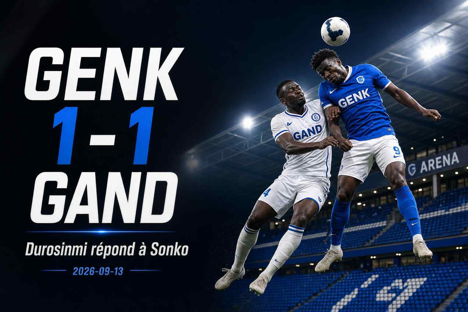Visuel sport pour Genk - Gand, match nul 1-1 en Pro League le 13 septembre 2026