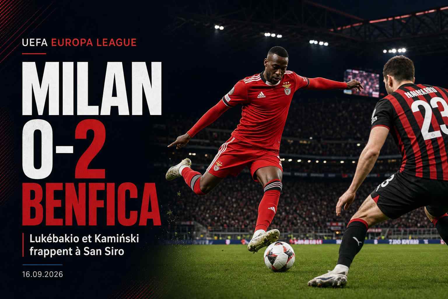 Visuel du match AC Milan - Benfica terminé sur le score de 0-2 en UEFA Europa League