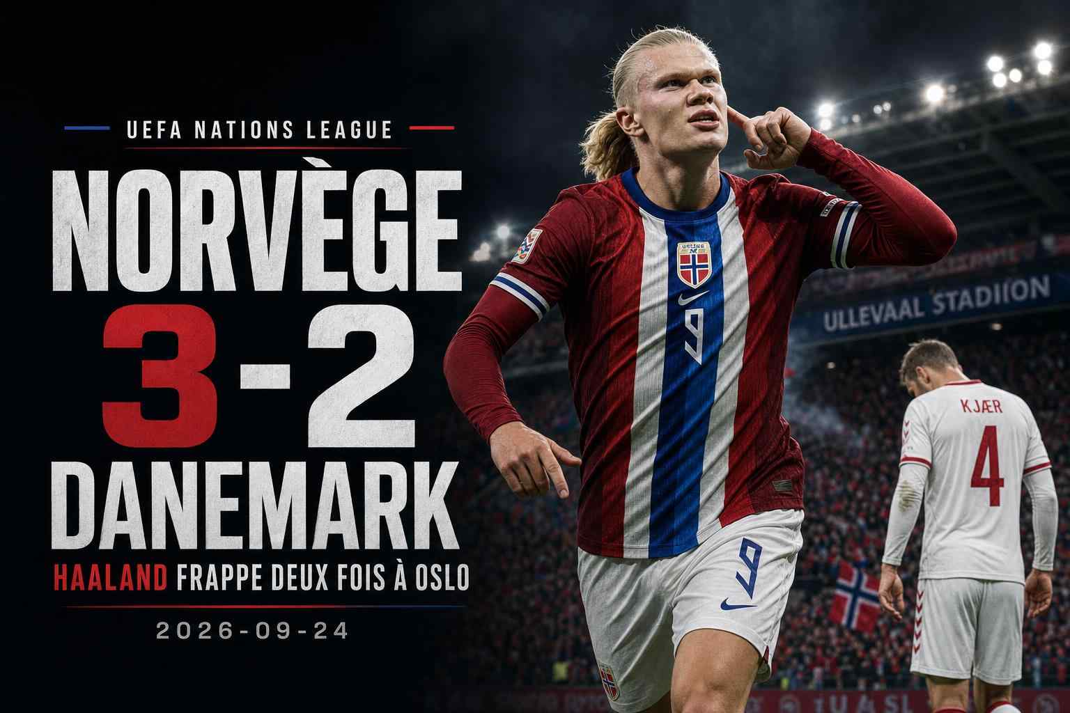 Erling Haaland célèbre lors de la victoire 3-2 de la Norvège contre le Danemark à Oslo