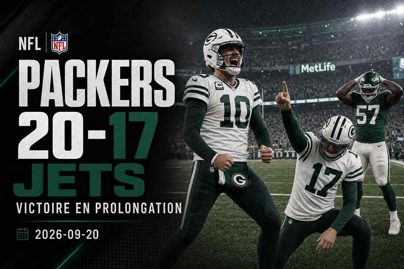 Visuel du match Packers vs Jets remporté 20-17 par Green Bay après prolongation