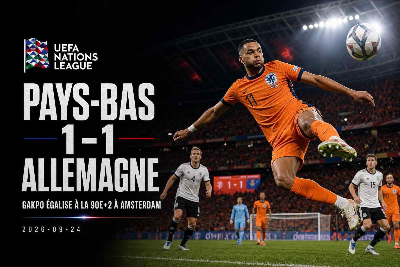 Cody Gakpo égalise pour les Pays-Bas contre l’Allemagne en UEFA Nations League à Amsterdam