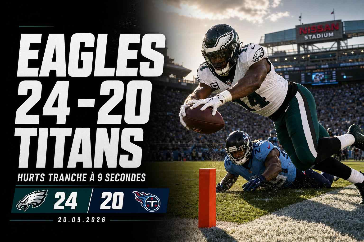 Jalen Hurts mène les Philadelphia Eagles vers une victoire 24-20 contre les Tennessee Titans en NFL
