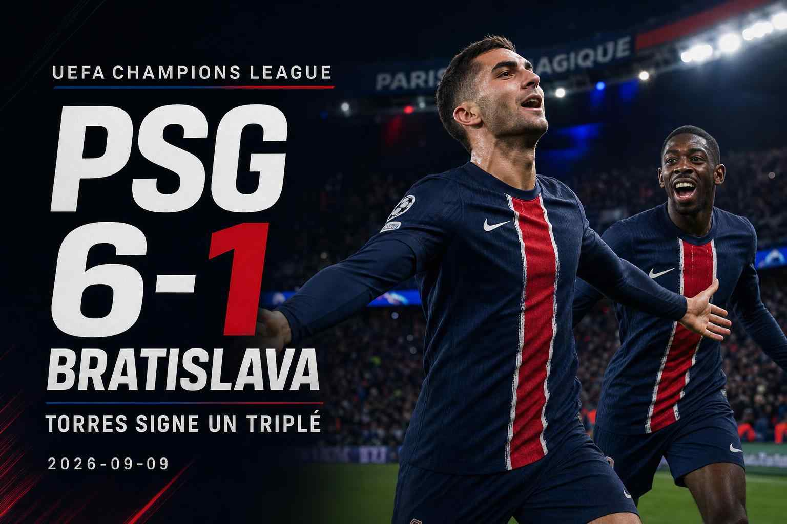 Ferran Torres célèbre lors de la victoire 6-1 du PSG contre le Slovan Bratislava en Ligue des champions