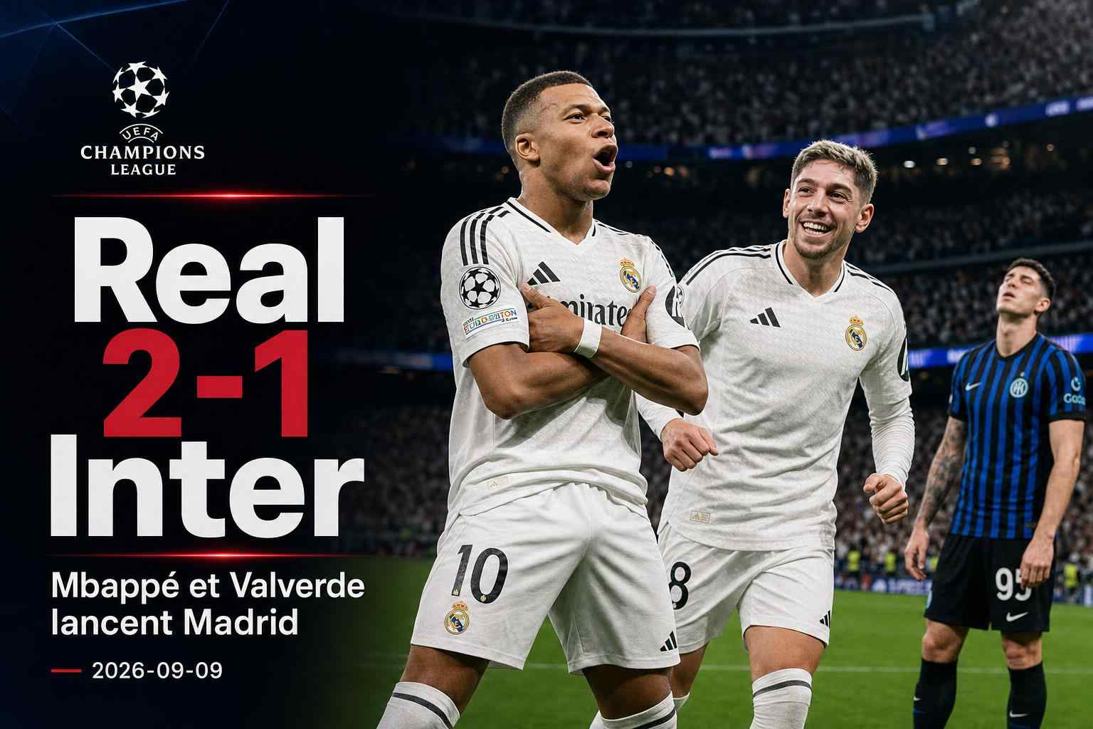 Mbappé et Valverde célèbrent pendant Real Madrid - Inter, conclu sur un score de 2-1