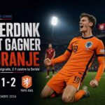 Mexx Meerdink célèbre lors de la victoire 2-1 des Pays-Bas contre la Serbie en Ligue des nations à Belgrade
