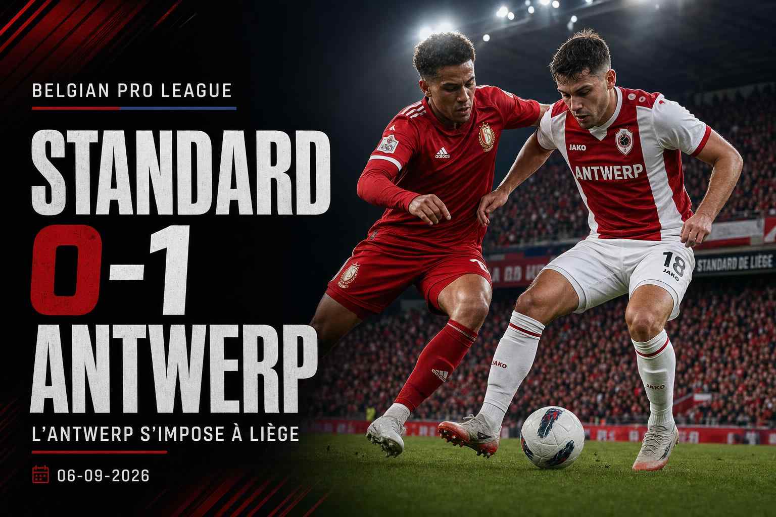 Graphique du match Standard contre Antwerp terminé sur le score de 0-1 en Pro League