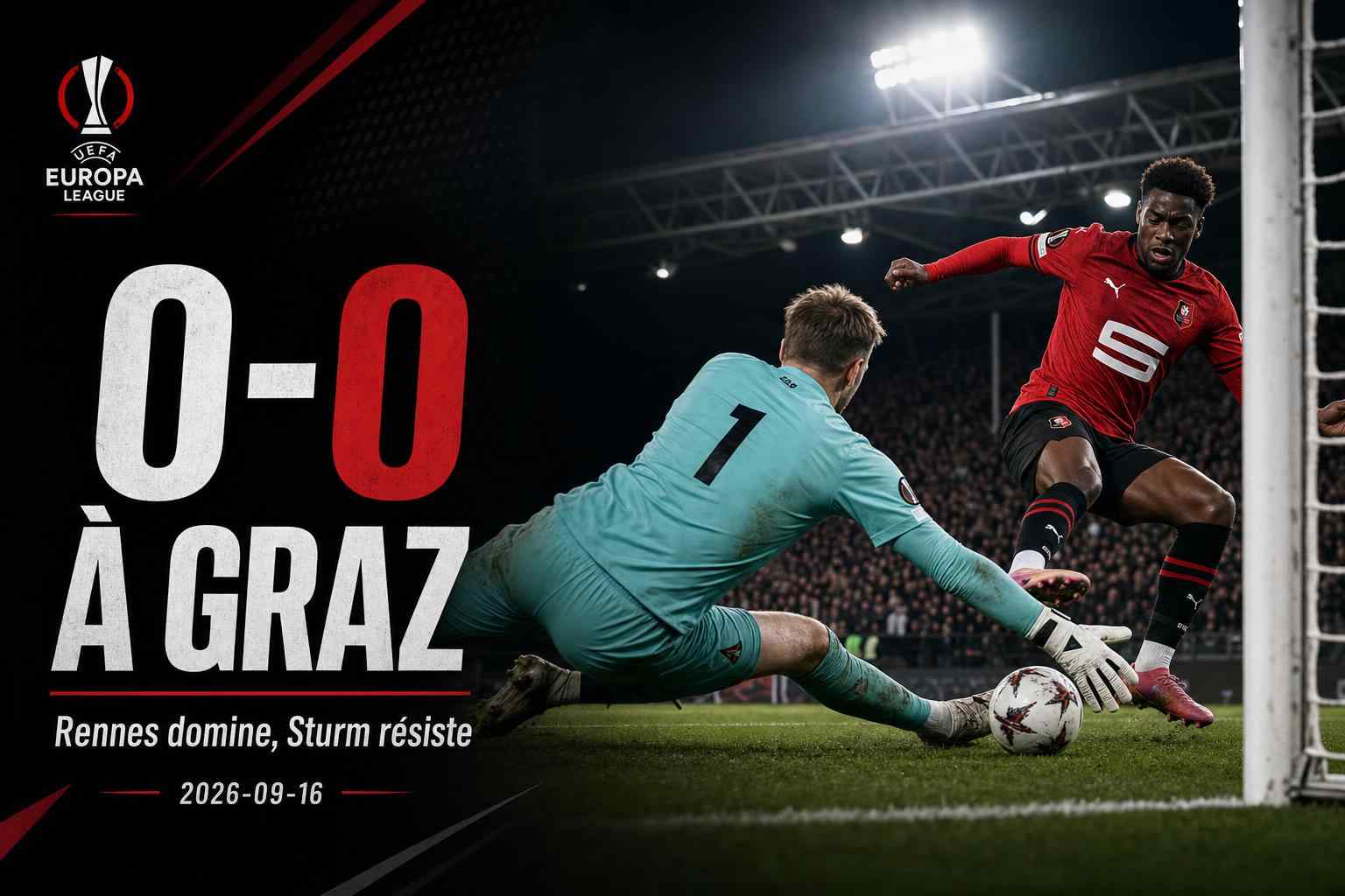 Visuel du match Sturm Graz - Rennes terminé sur le score de 0-0 en UEFA Europa League à Graz