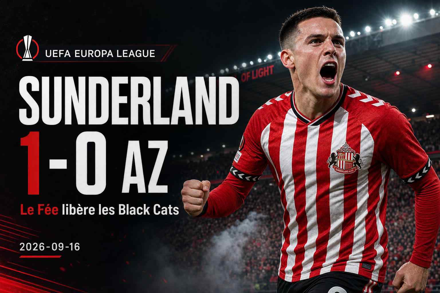 Enzo Le Fée célèbre le but de la victoire lors de Sunderland - AZ Alkmaar en UEFA Europa League