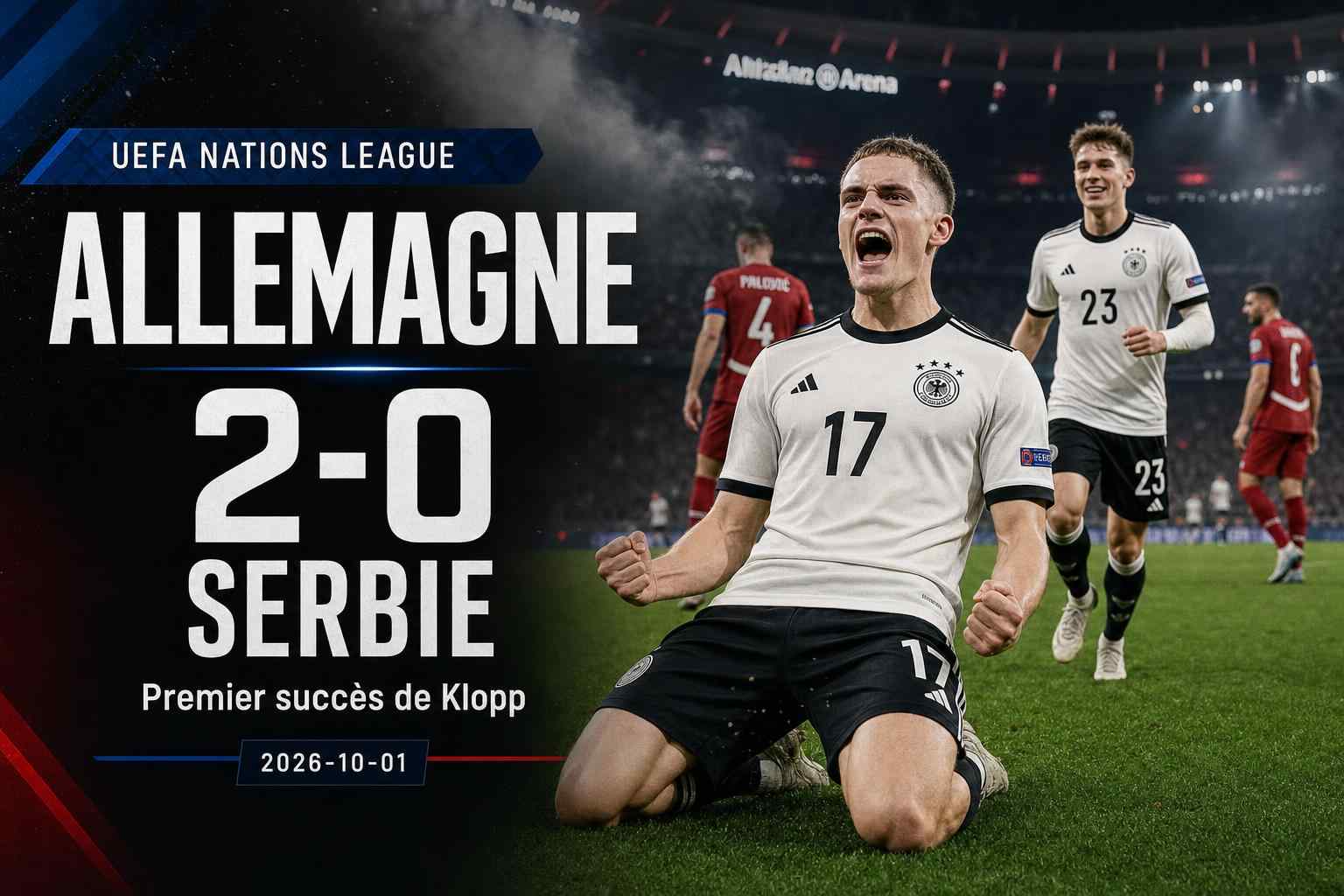 Florian Wirtz célèbre lors de la victoire 2-0 de l'Allemagne contre la Serbie en Ligue des nations à Munich