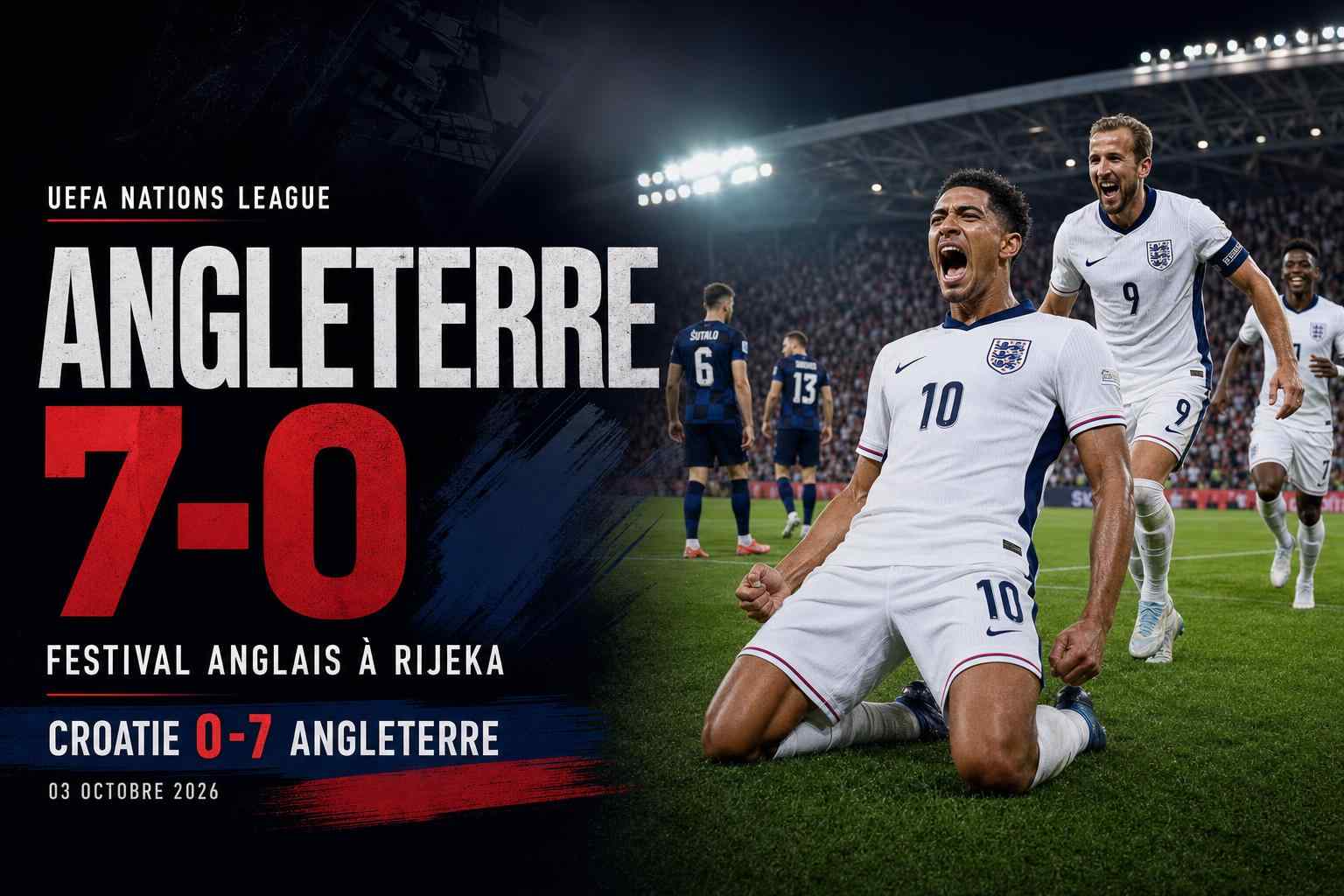 Les joueurs anglais célèbrent lors du succès 7-0 contre la Croatie à Rijeka en Ligue des nations