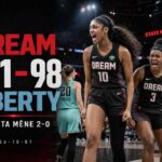 Angel Reese et le Atlanta Dream célèbrent la victoire 101-98 contre New York Liberty en demi-finales WNBA