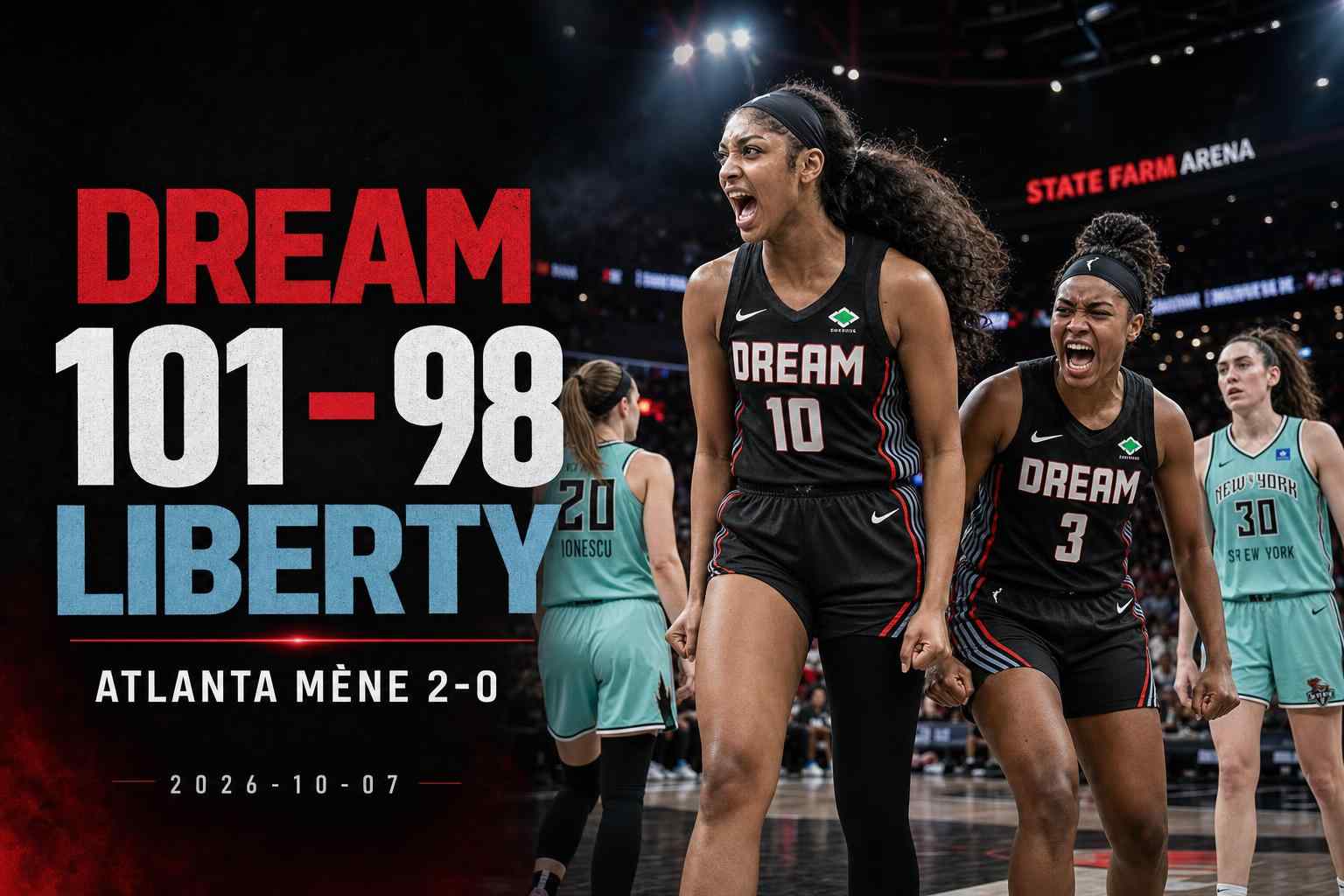 Angel Reese et le Atlanta Dream célèbrent la victoire 101-98 contre New York Liberty en demi-finales WNBA