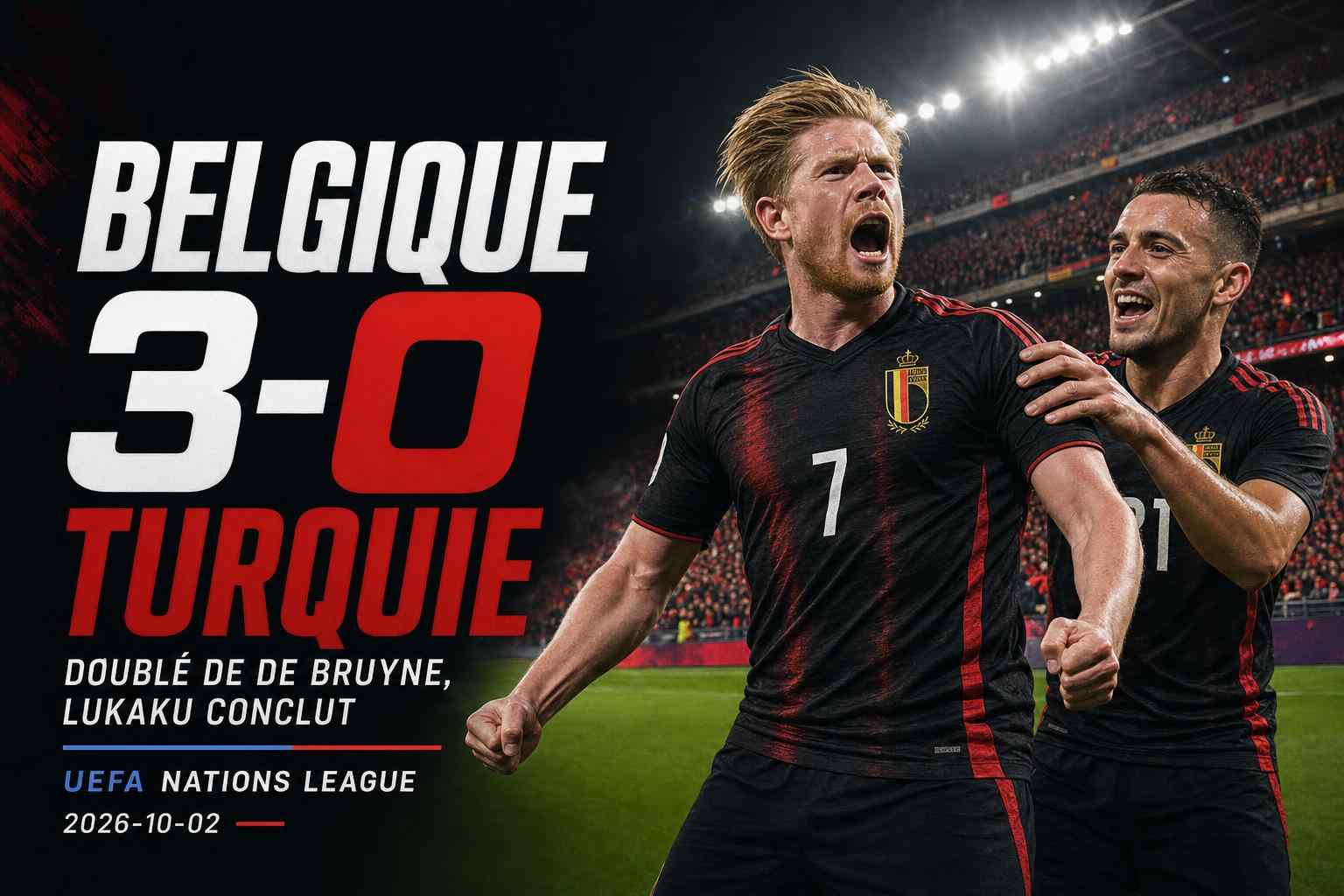 Kevin De Bruyne célèbre lors de Belgique - Turquie 3-0 en Ligue des nations à Liège