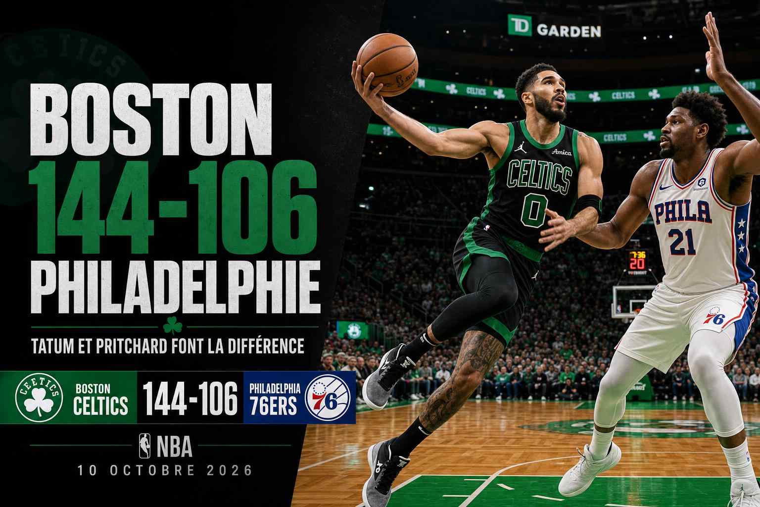Joueur des Celtics en action face aux 76ers lors du succès 144-106 à Boston