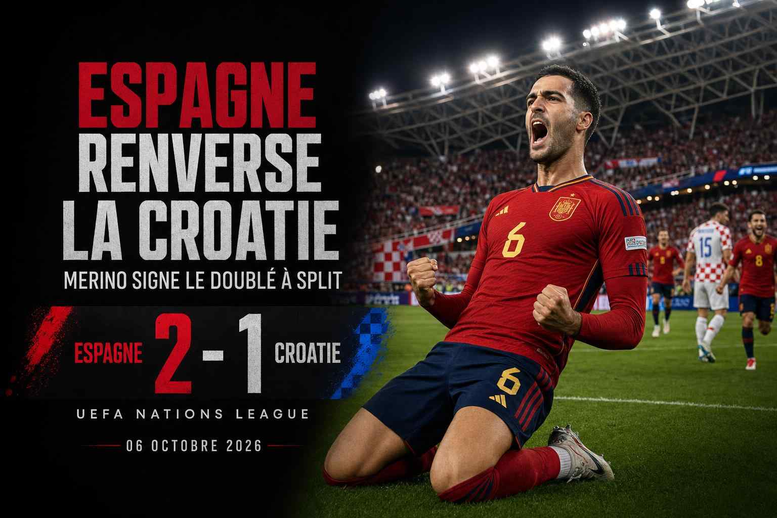 Mikel Merino célèbre lors de la victoire 2-1 de l’Espagne contre la Croatie à Split en Ligue des nations