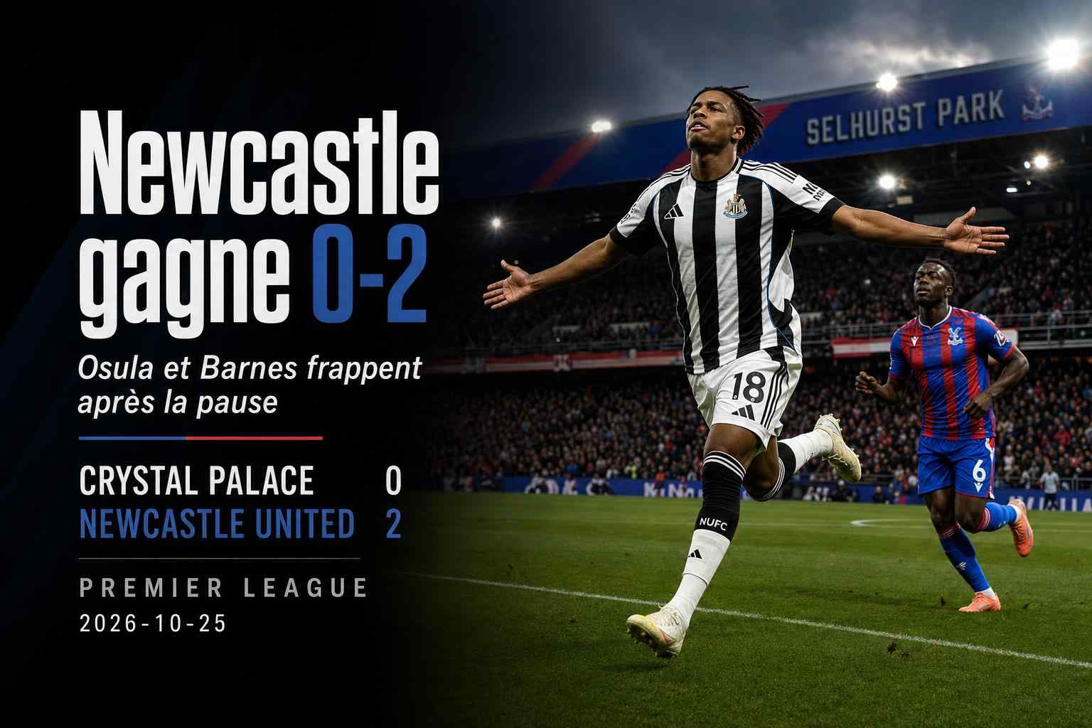 Action du match Crystal Palace - Newcastle United, remporté 0-2 par Newcastle en Premier League