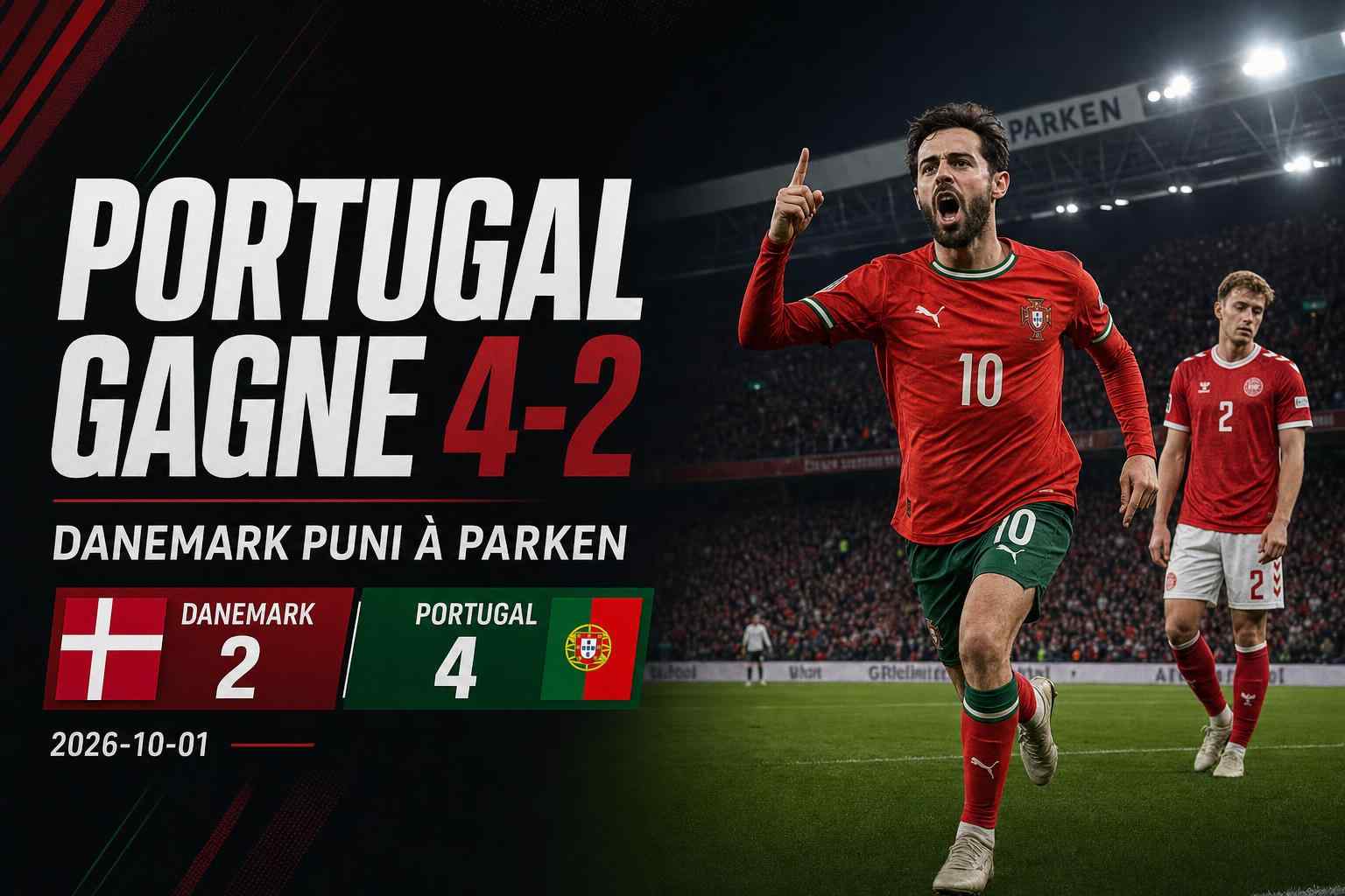 Un joueur du Portugal célèbre lors de la victoire 4-2 contre le Danemark à Parken en Ligue des nations