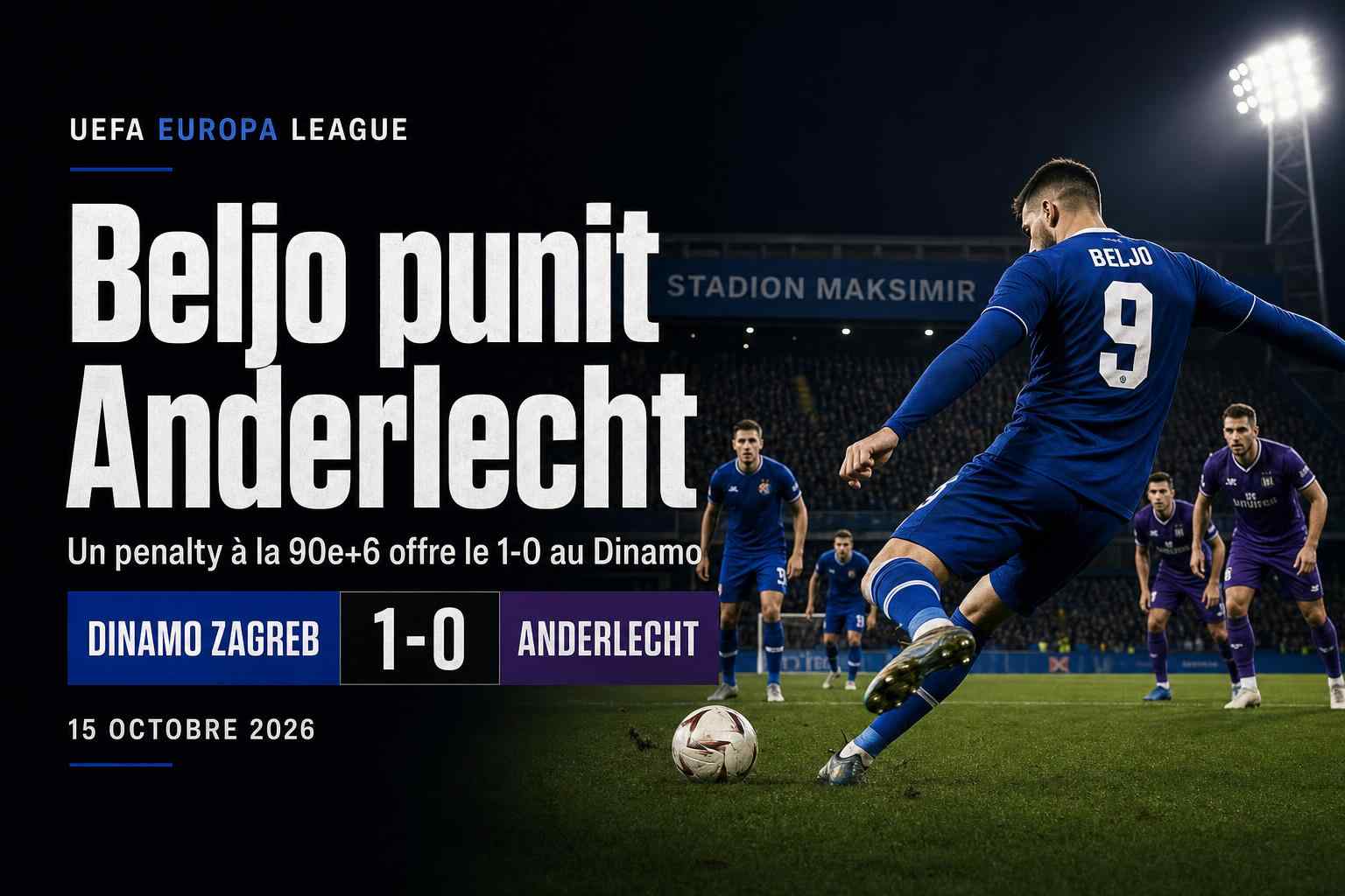 Dion Beljo marque sur penalty lors de Dinamo Zagreb - Anderlecht en Europa League
